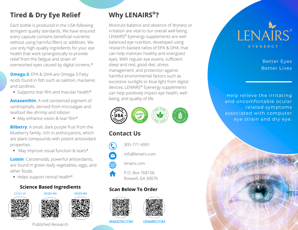 LENAIRS® Tired and Dry Eye Relief Supplements product information sheet
