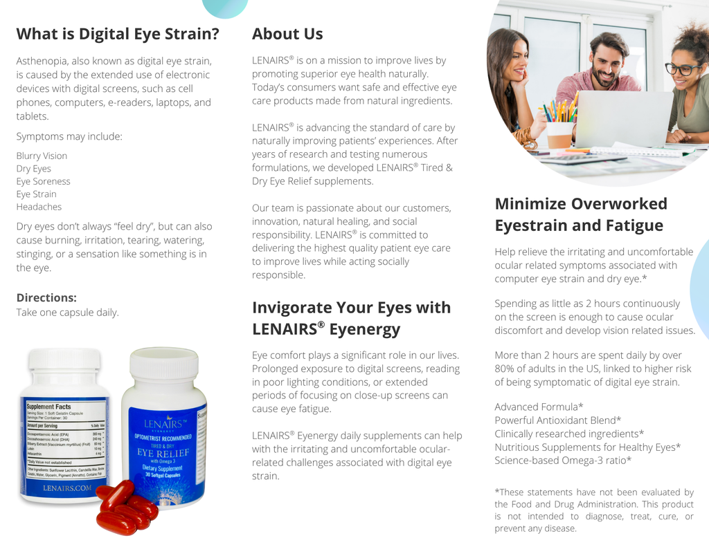 Lenairs® Tired and Dry Eye Relief Supplements product information sheet